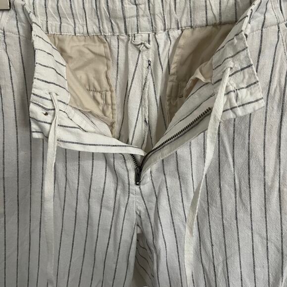 Uniqlo White Striped Linen Blend Pants High Rise Slim Straight Trousers Size M - Picture 6 of 14